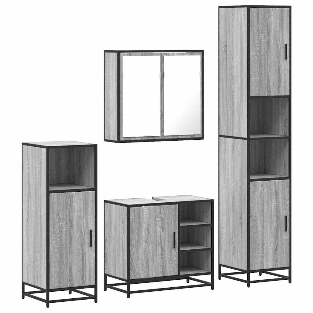 4 Piece Bathroom Furniture Set Grey Sonoma Engineered Wood