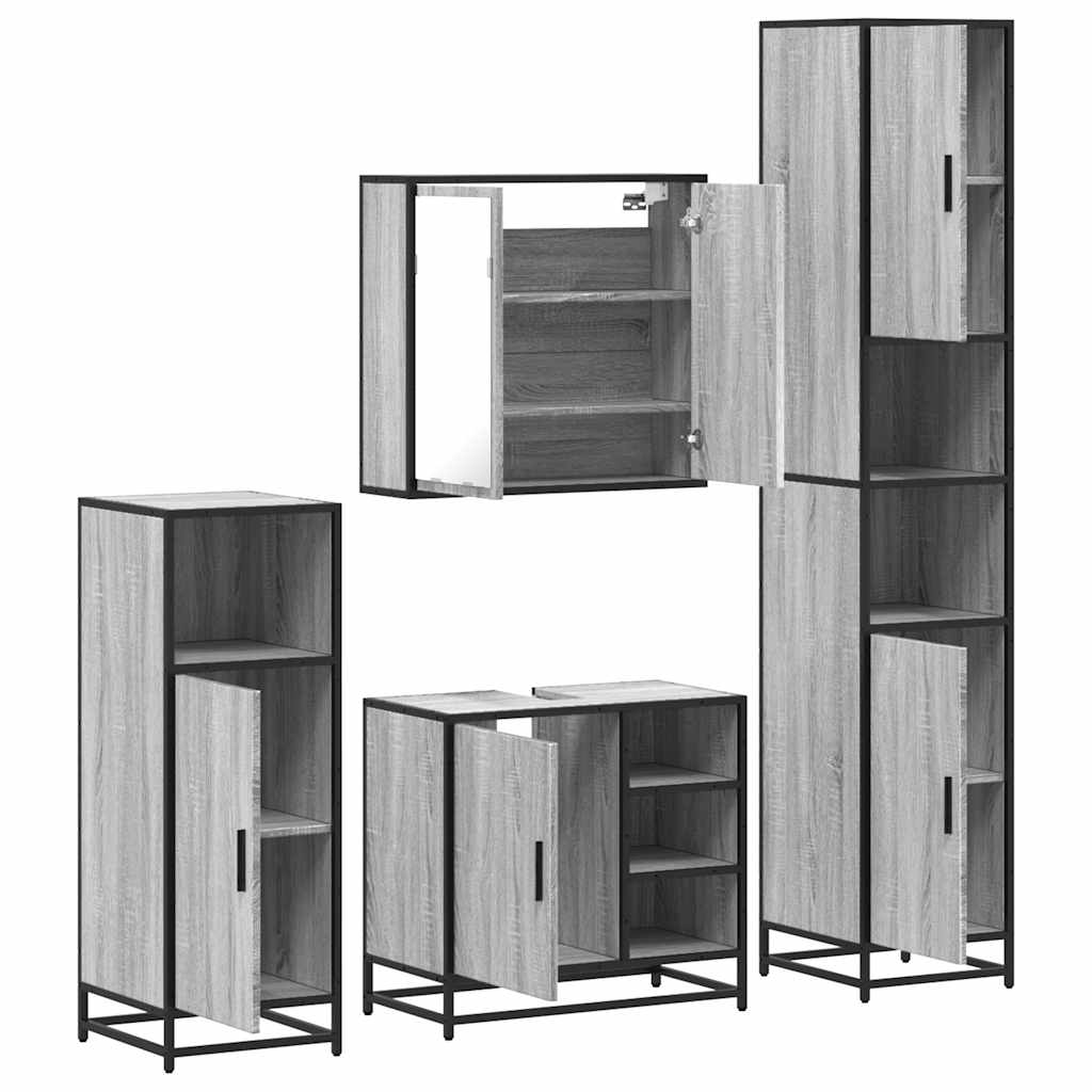 4 Piece Bathroom Furniture Set Grey Sonoma Engineered Wood