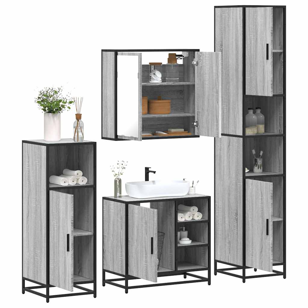 4 Piece Bathroom Furniture Set Grey Sonoma Engineered Wood