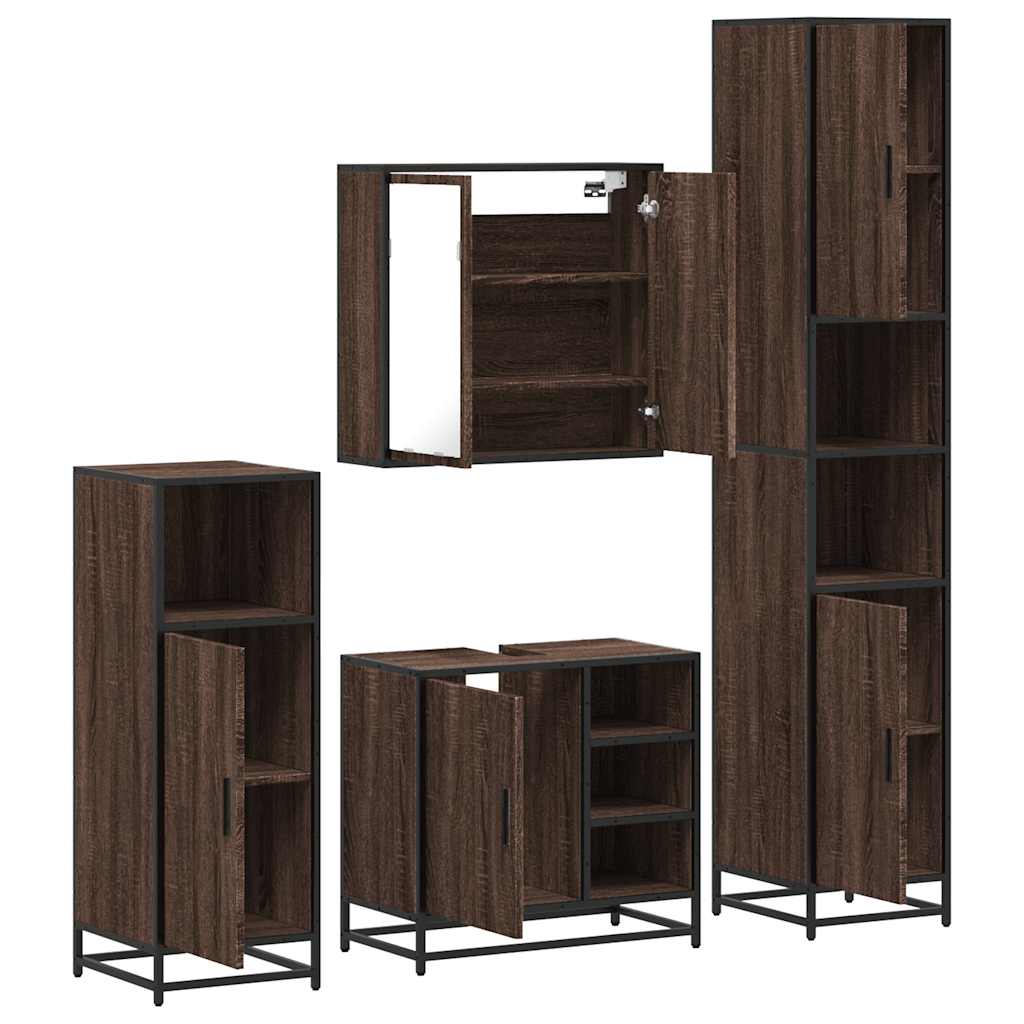 4 Piece Bathroom Furniture Set Brown Oak Engineered Wood