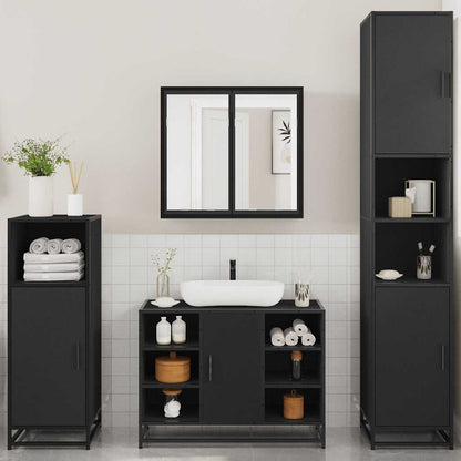 4 Piece Bathroom Furniture Set Black Engineered Wood