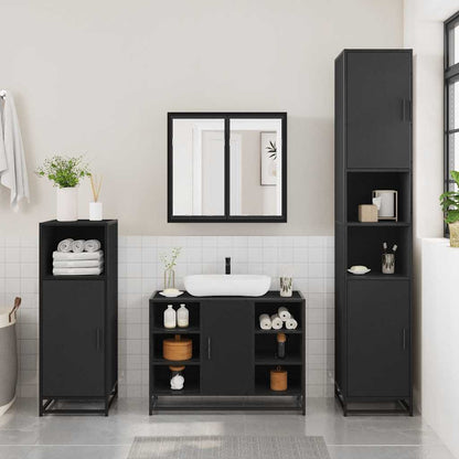 4 Piece Bathroom Furniture Set Black Engineered Wood