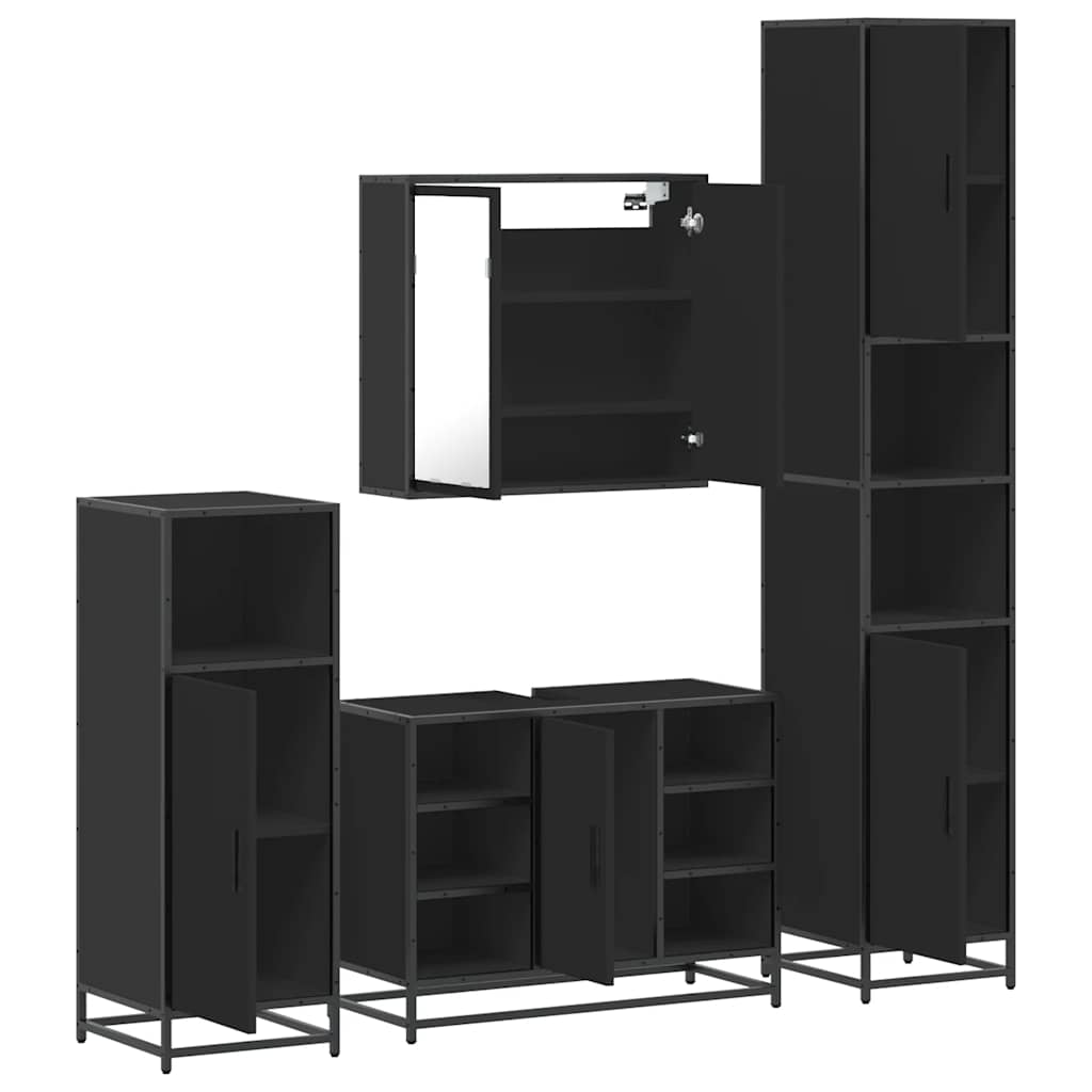 4 Piece Bathroom Furniture Set Black Engineered Wood