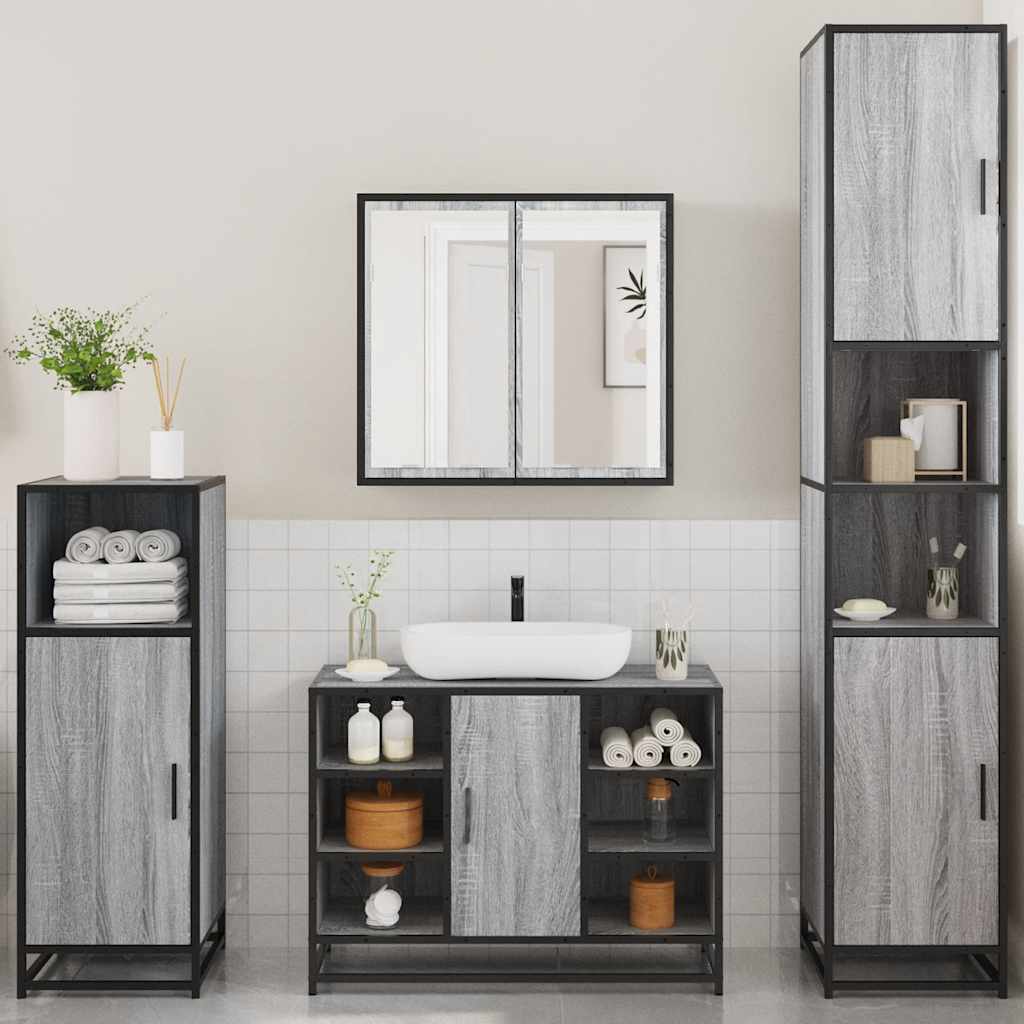 4 Piece Bathroom Furniture Set Smoked Oak Engineered Wood