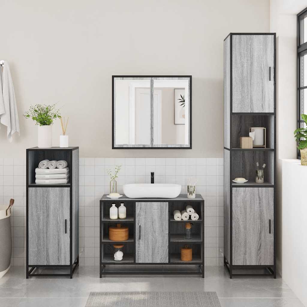 4 Piece Bathroom Furniture Set Smoked Oak Engineered Wood