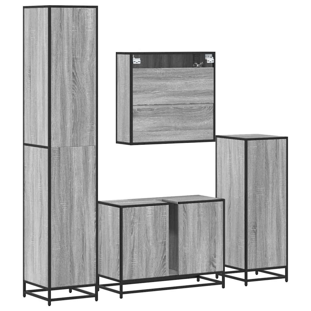 4 Piece Bathroom Furniture Set Smoked Oak Engineered Wood