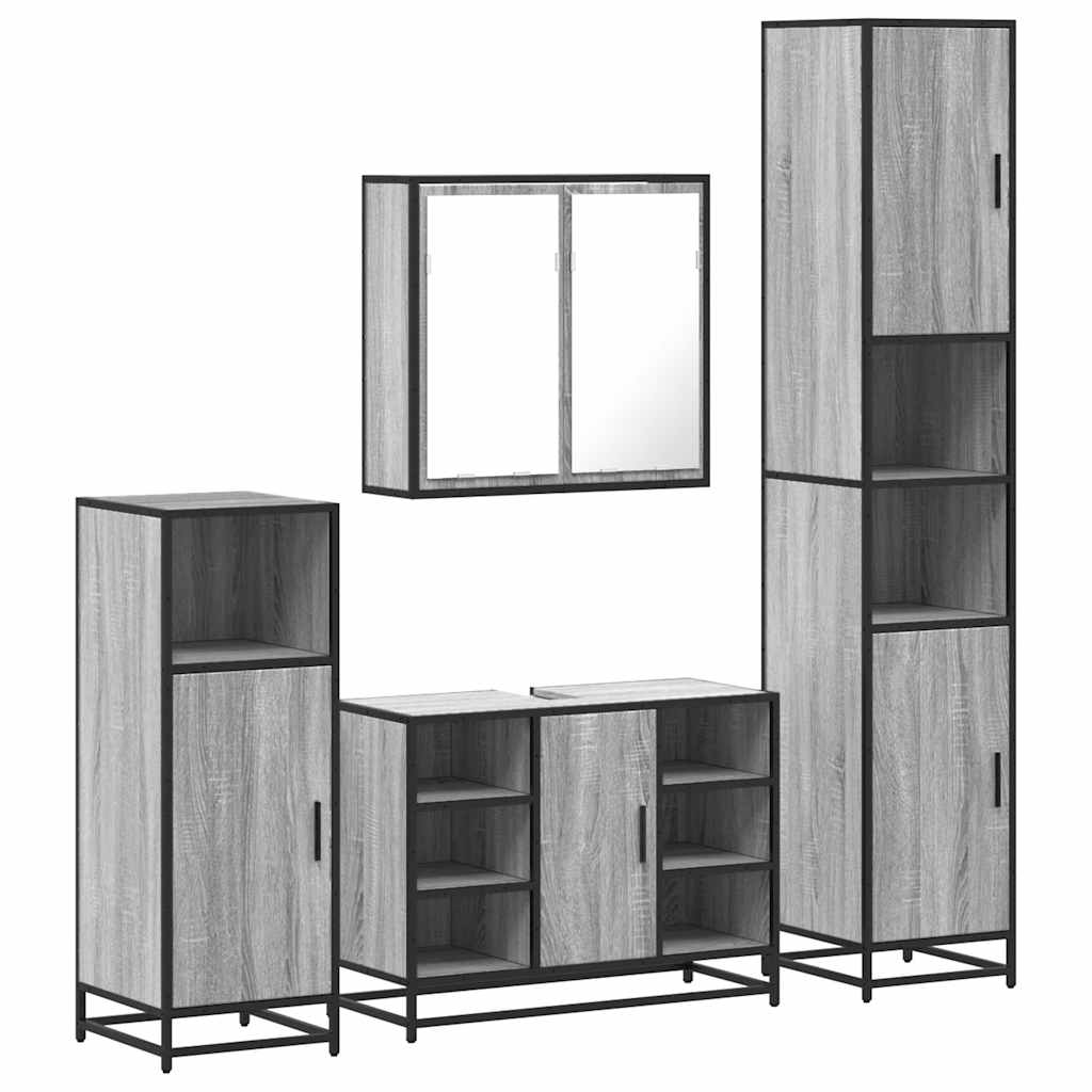 4 Piece Bathroom Furniture Set Grey Sonoma Engineered Wood