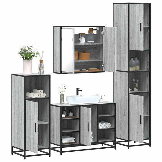 4 Piece Bathroom Furniture Set Grey Sonoma Engineered Wood