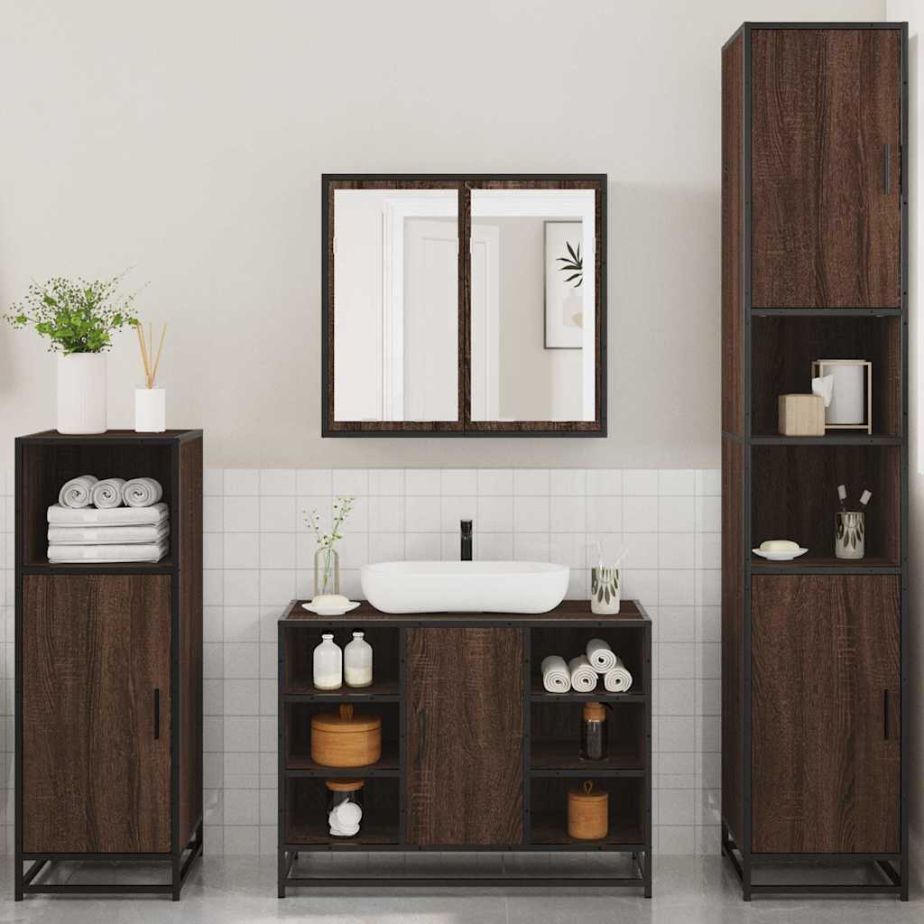 4 Piece Bathroom Furniture Set Brown Oak Engineered Wood