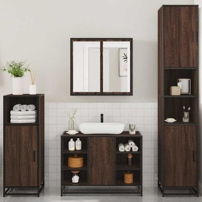 4 Piece Bathroom Furniture Set Brown Oak Engineered Wood