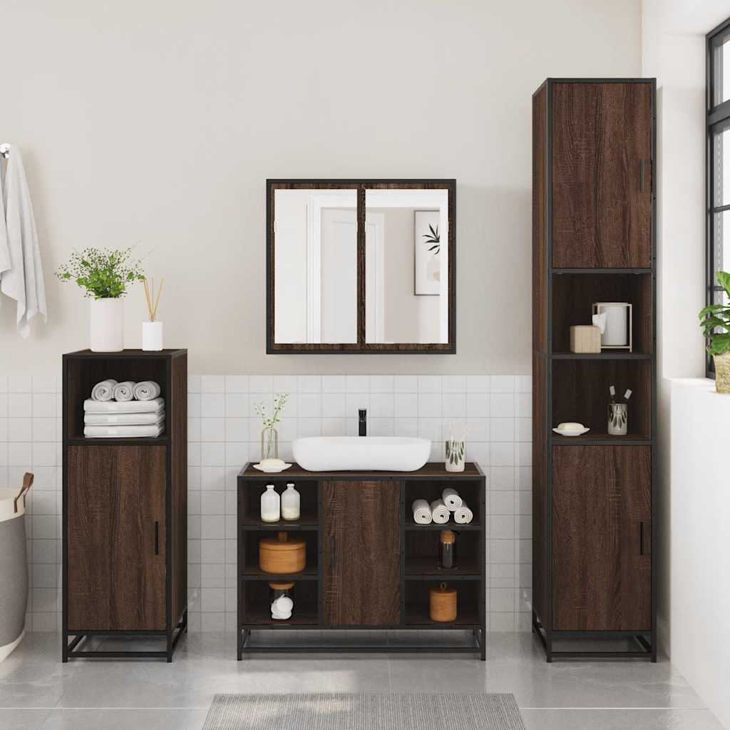 4 Piece Bathroom Furniture Set Brown Oak Engineered Wood