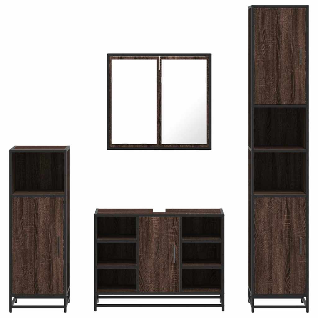 4 Piece Bathroom Furniture Set Brown Oak Engineered Wood