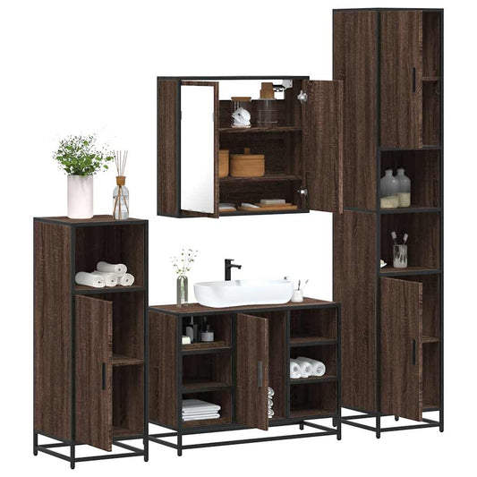 4 Piece Bathroom Furniture Set Brown Oak Engineered Wood