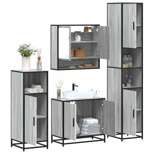 4 Piece Bathroom Furniture Set Grey Sonoma Engineered Wood