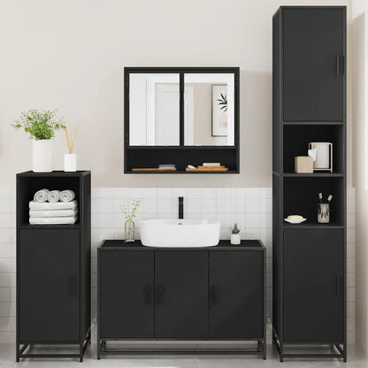 4 Piece Bathroom Furniture Set Black Engineered Wood