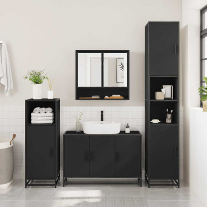 4 Piece Bathroom Furniture Set Black Engineered Wood