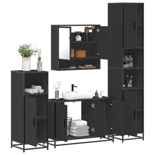 4 Piece Bathroom Furniture Set Black Engineered Wood