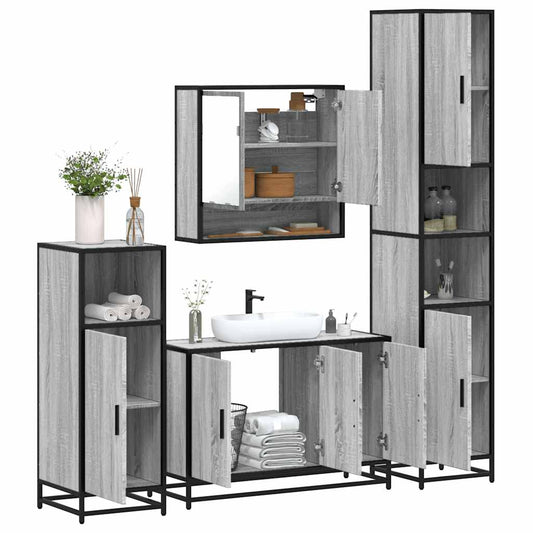 4 Piece Bathroom Furniture Set Grey Sonoma Engineered Wood