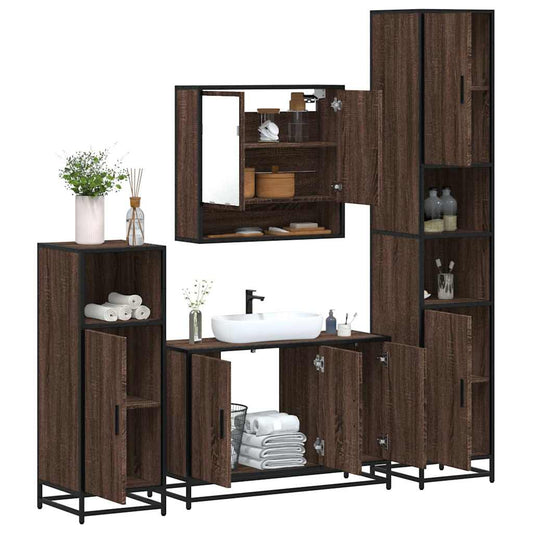 4 Piece Bathroom Furniture Set Brown Oak Engineered Wood