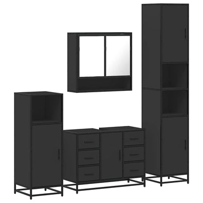 4 Piece Bathroom Furniture Set Black Engineered Wood