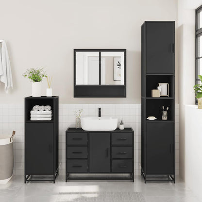 4 Piece Bathroom Furniture Set Black Engineered Wood