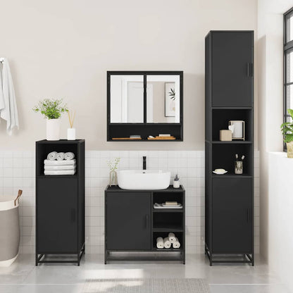 4 Piece Bathroom Furniture Set Black Engineered Wood