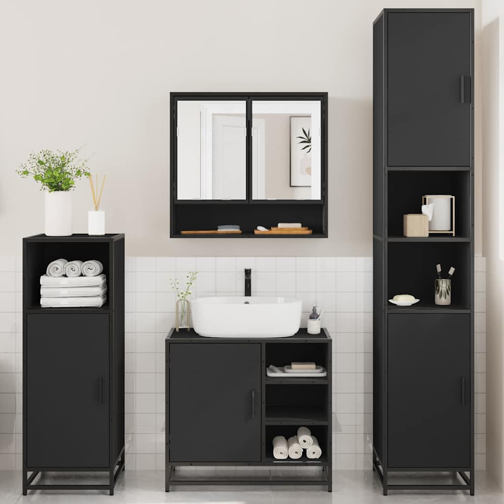 4 Piece Bathroom Furniture Set Black Engineered Wood