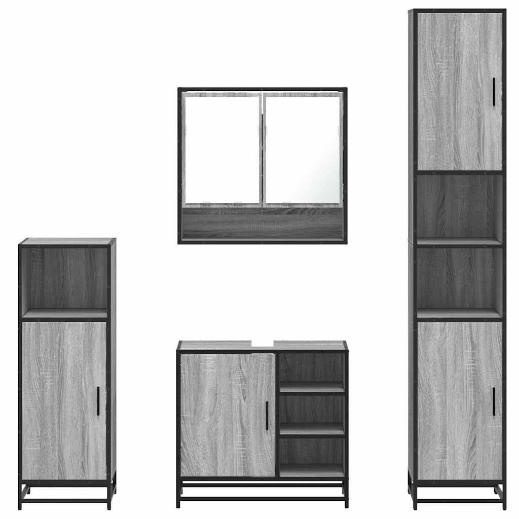 4 Piece Bathroom Furniture Set Grey Sonoma Engineered Wood