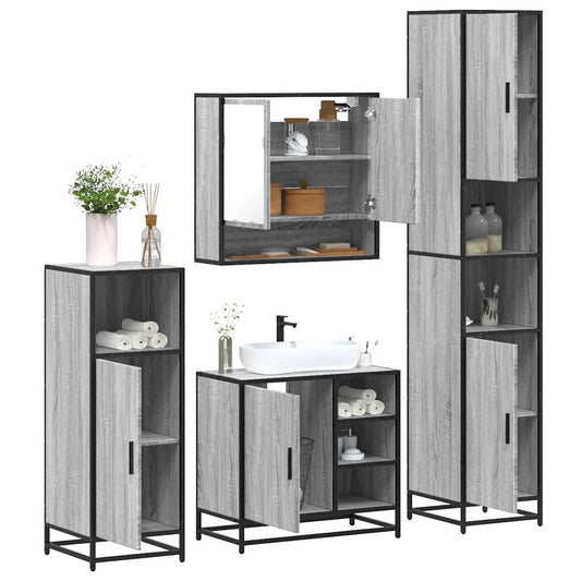 4 Piece Bathroom Furniture Set Grey Sonoma Engineered Wood