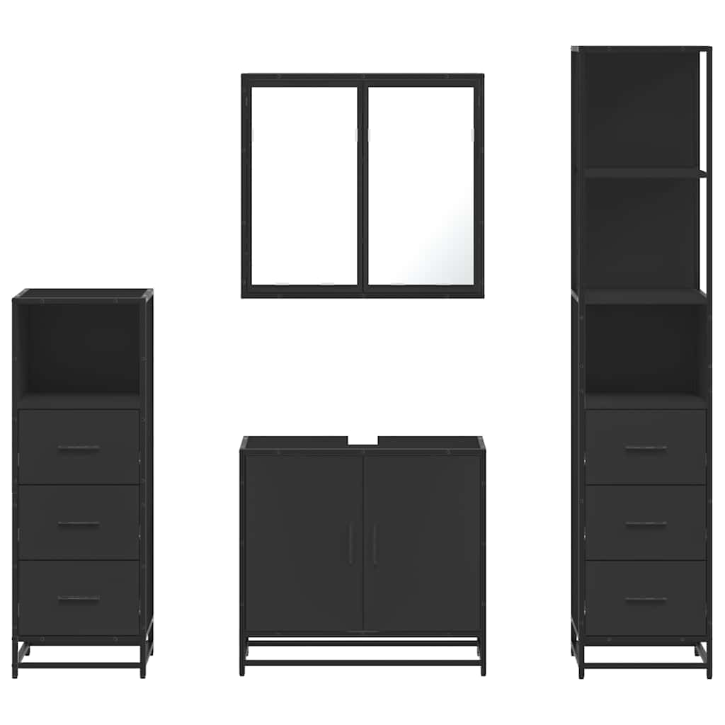 4 Piece Bathroom Furniture Set Black Engineered Wood