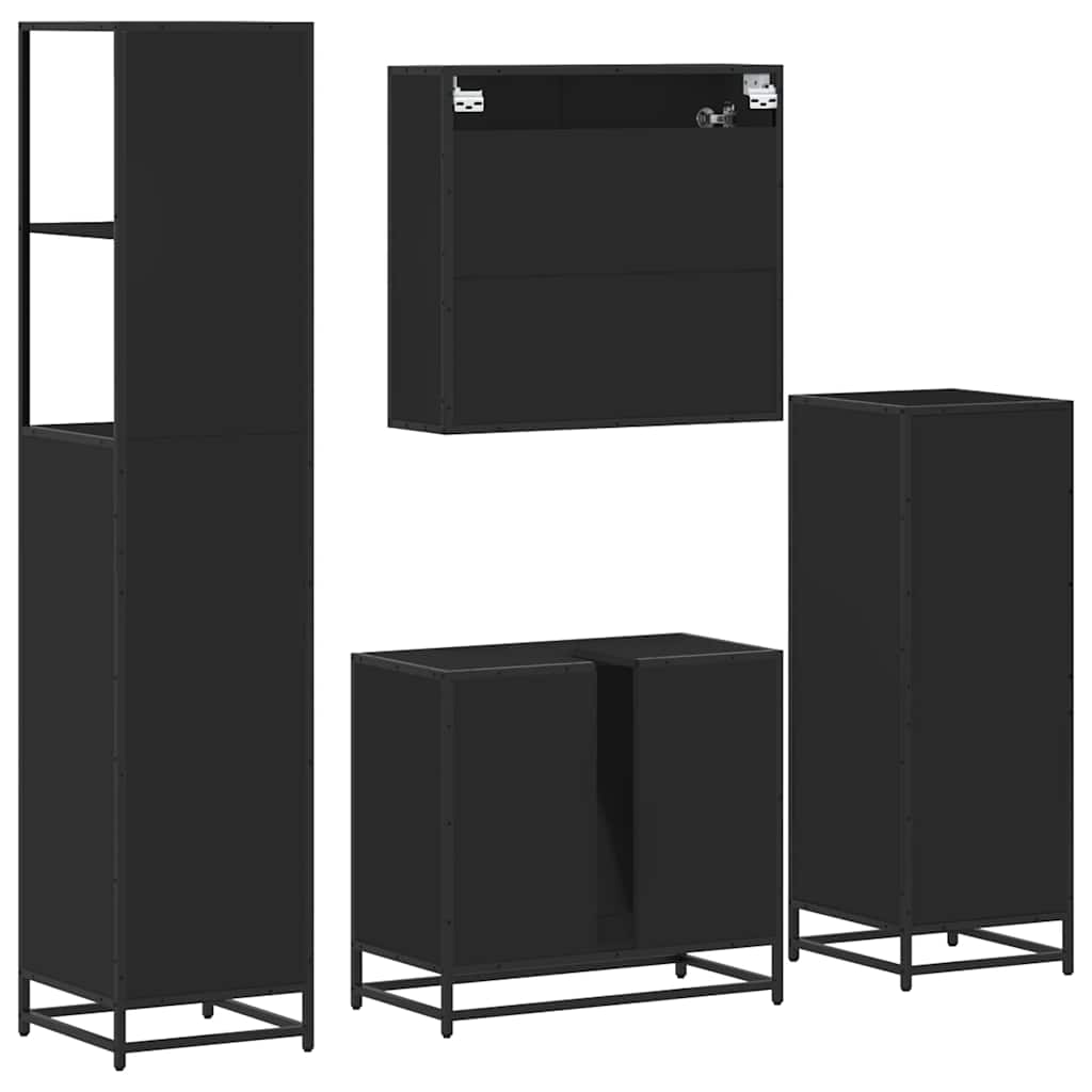 4 Piece Bathroom Furniture Set Black Engineered Wood