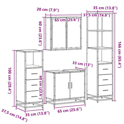 4 Piece Bathroom Furniture Set Black Engineered Wood