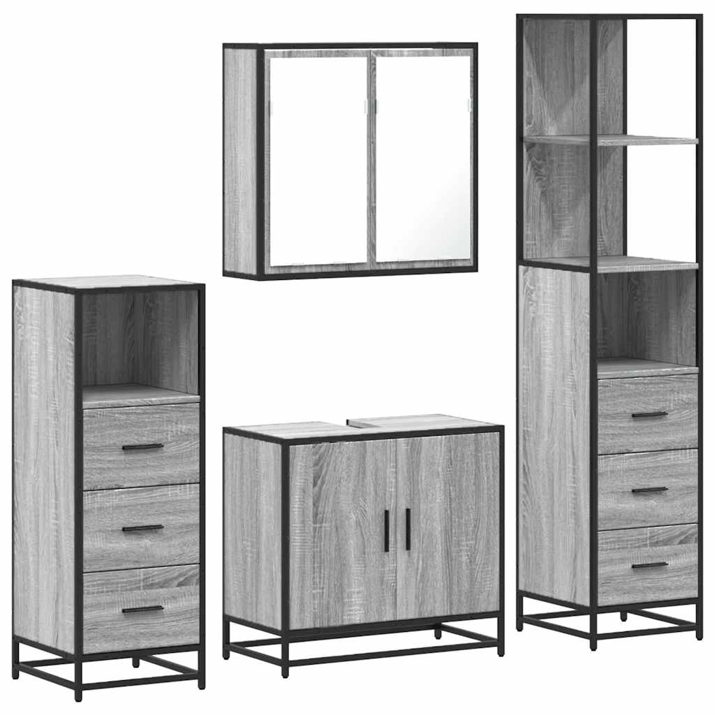 4 Piece Bathroom Furniture Set Grey Sonoma Engineered Wood