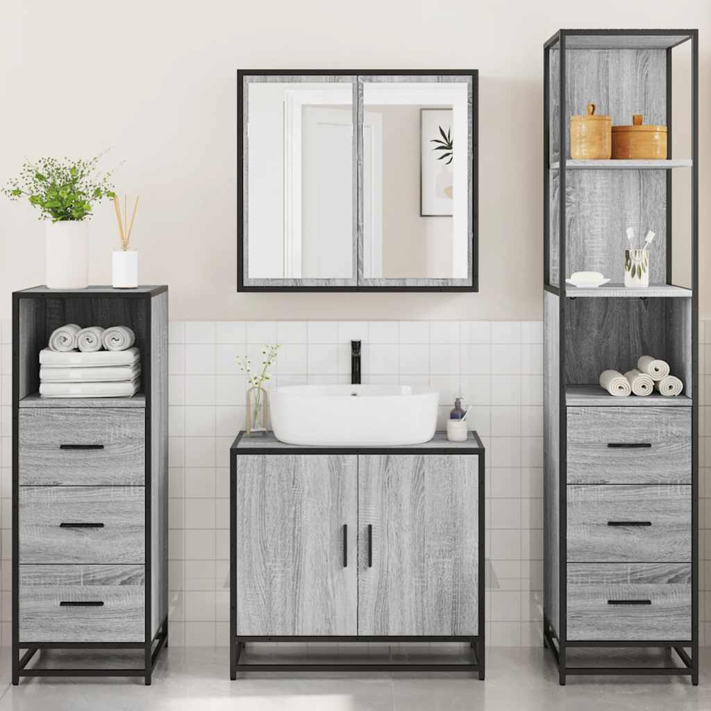 4 Piece Bathroom Furniture Set Grey Sonoma Engineered Wood