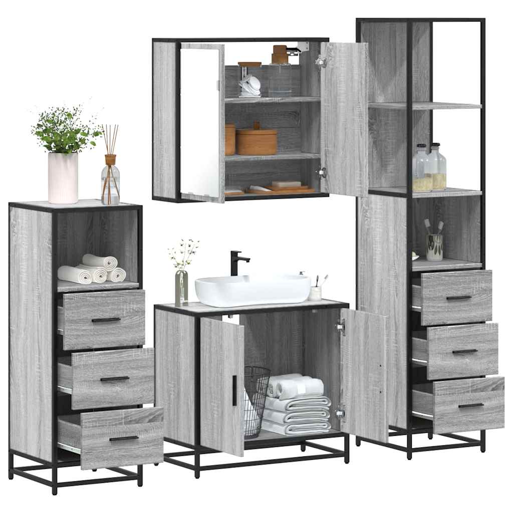 4 Piece Bathroom Furniture Set Grey Sonoma Engineered Wood