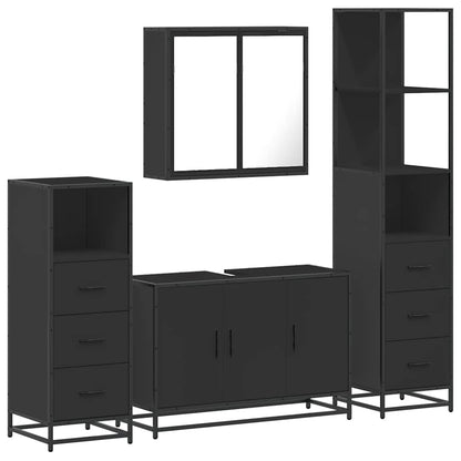 4 Piece Bathroom Furniture Set Black Engineered Wood