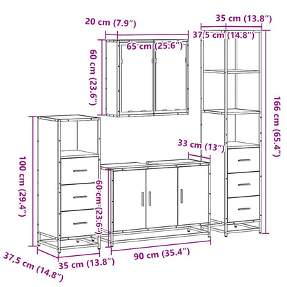 4 Piece Bathroom Furniture Set Black Engineered Wood