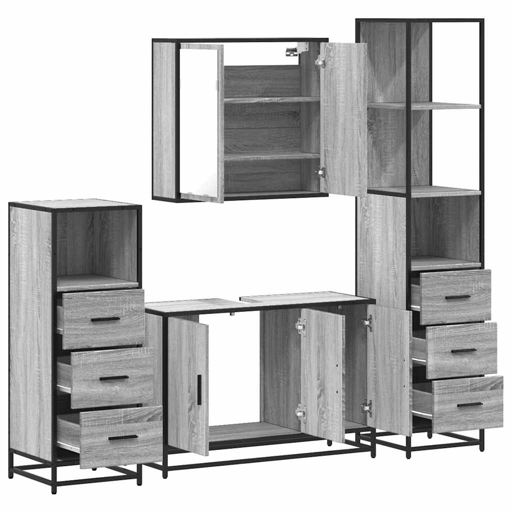 4 Piece Bathroom Furniture Set Grey Sonoma Engineered Wood