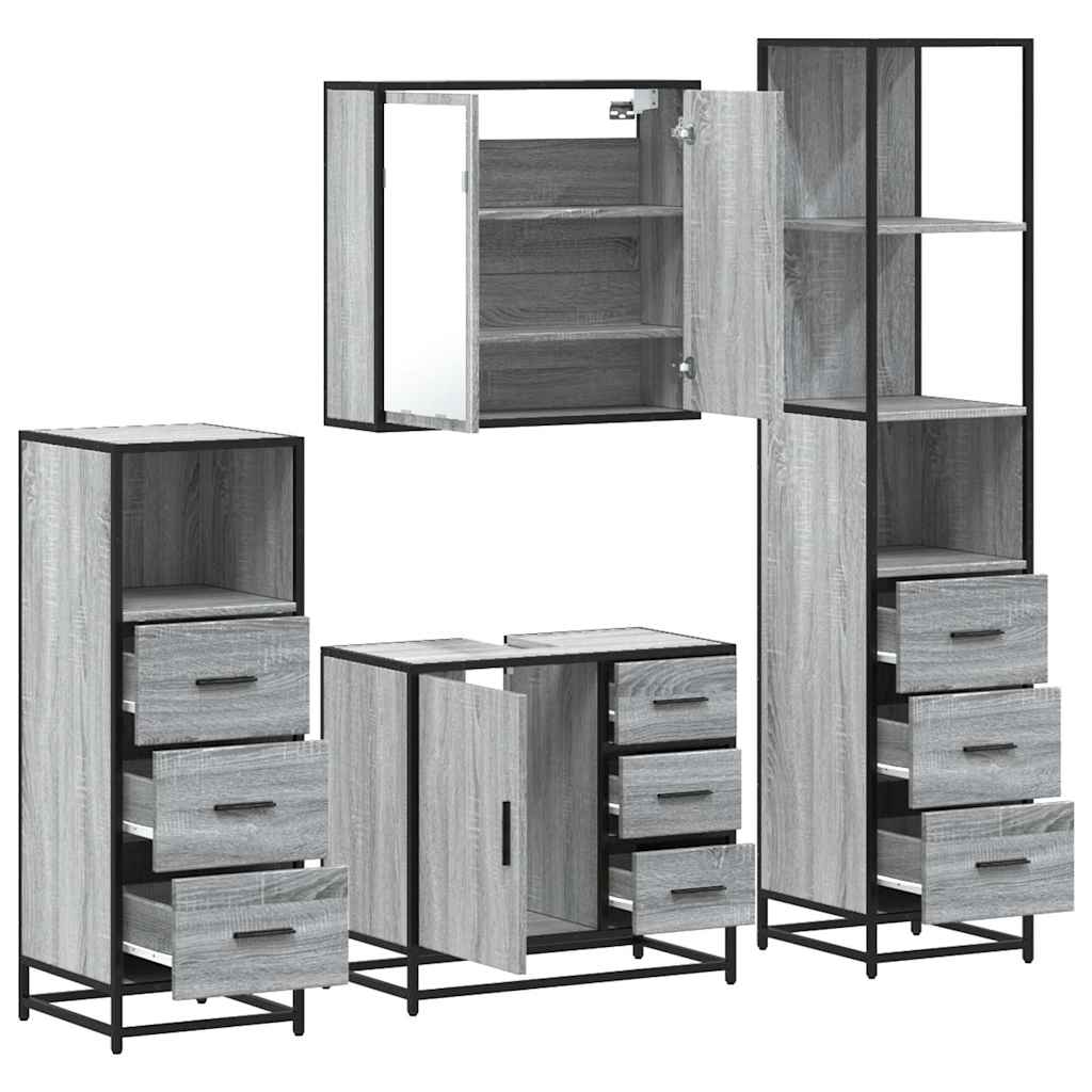 4 Piece Bathroom Furniture Set Grey Sonoma Engineered Wood