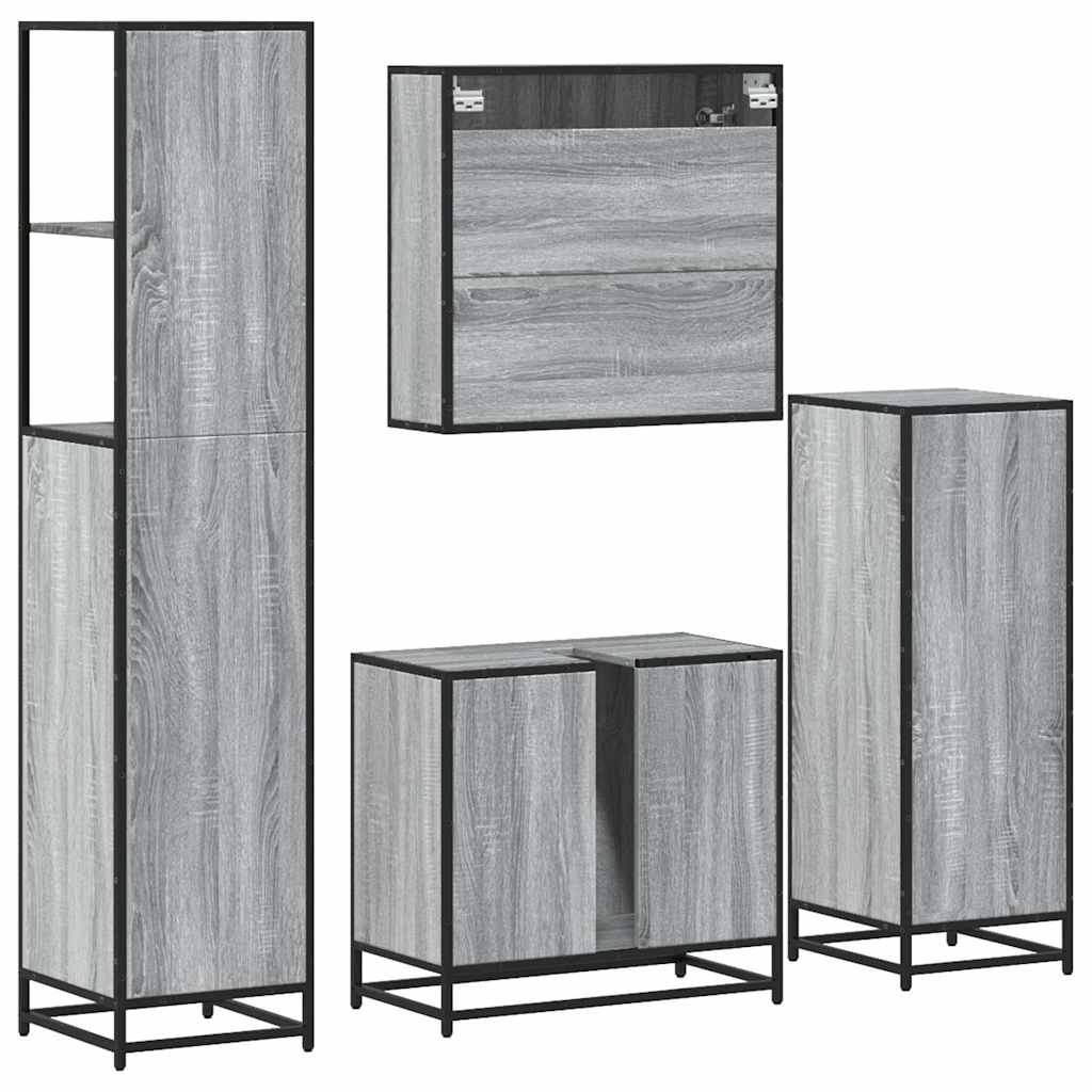 4 Piece Bathroom Furniture Set Grey Sonoma Engineered Wood