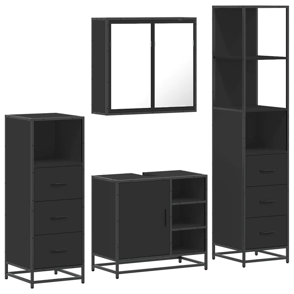 4 Piece Bathroom Furniture Set Black Engineered Wood