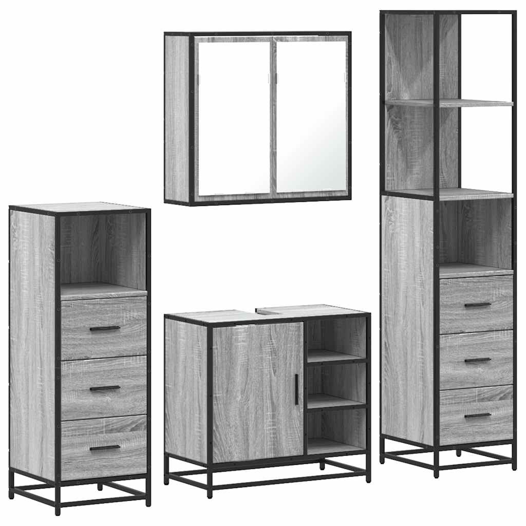 4 Piece Bathroom Furniture Set Grey Sonoma Engineered Wood