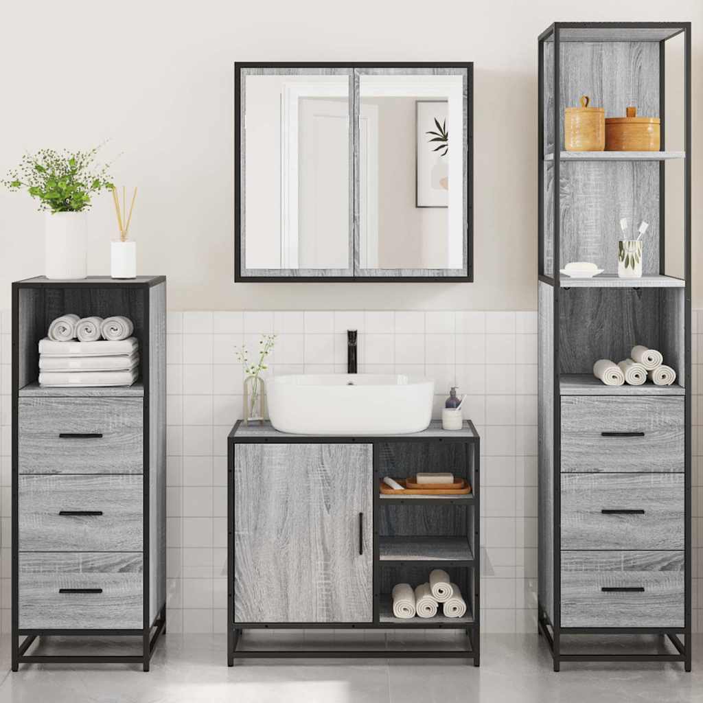 4 Piece Bathroom Furniture Set Grey Sonoma Engineered Wood