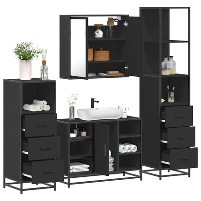 4 Piece Bathroom Furniture Set Black Engineered Wood