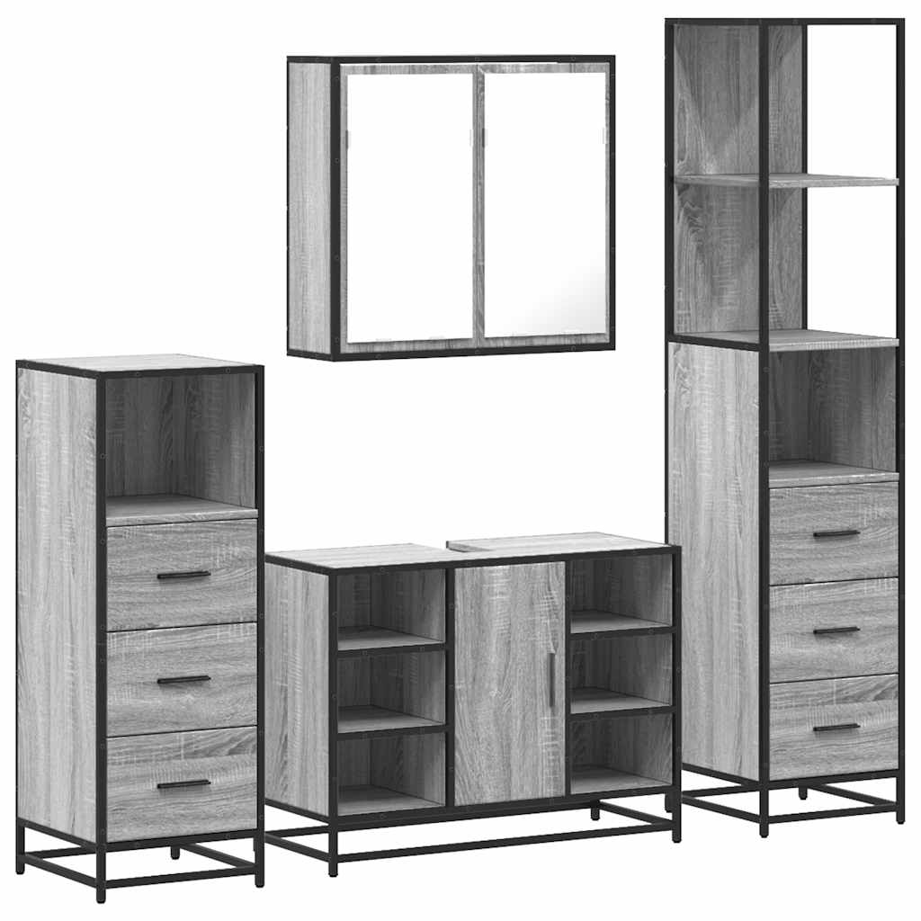 4 Piece Bathroom Furniture Set Grey Sonoma Engineered Wood