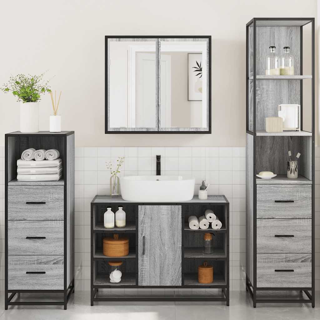 4 Piece Bathroom Furniture Set Grey Sonoma Engineered Wood