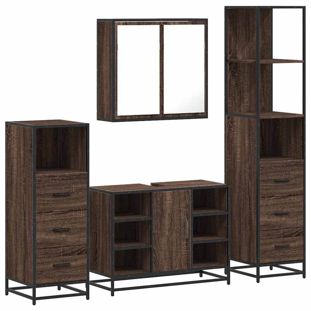 4 Piece Bathroom Furniture Set Brown Oak Engineered Wood