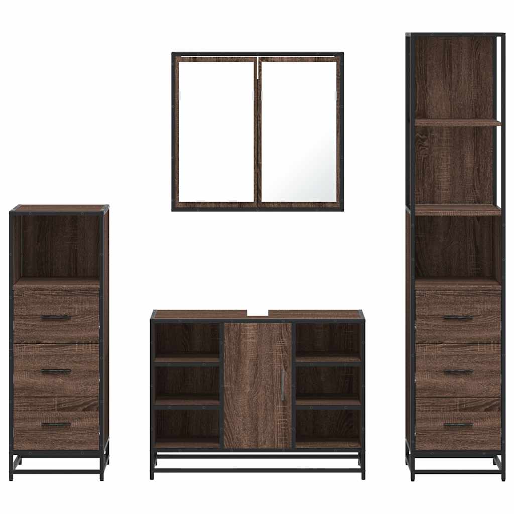 4 Piece Bathroom Furniture Set Brown Oak Engineered Wood