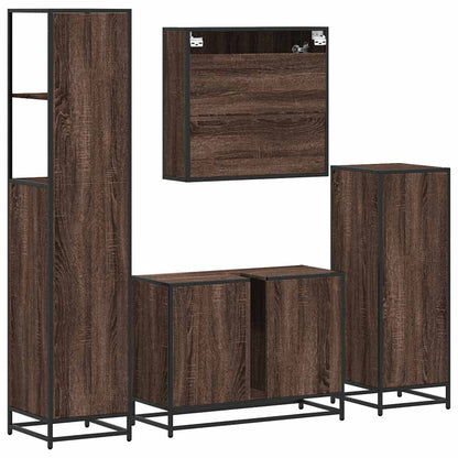 4 Piece Bathroom Furniture Set Brown Oak Engineered Wood