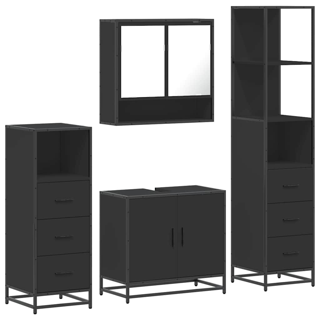 4 Piece Bathroom Furniture Set Black Engineered Wood